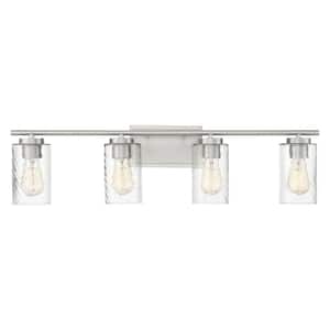 32 in. W x 8.63 in. H 4-Light Brushed Nickel Bathroom Vanity Light with Clear Cylinder Glass Shades
