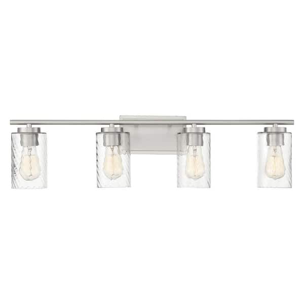 TUXEDO PARK LIGHTING 32 in. W x 8.63 in. H 4-Light Brushed Nickel Bathroom Vanity Light with Clear Cylinder Glass Shades