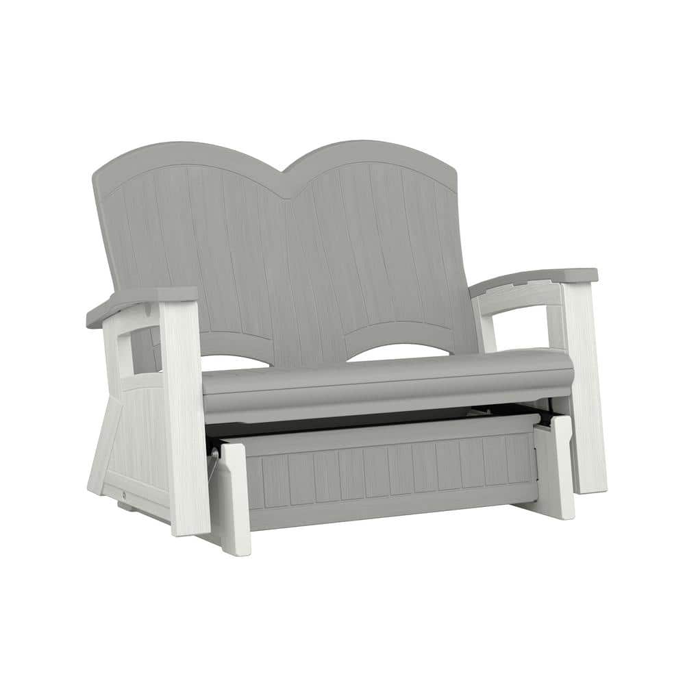 White and Peppercorn Plastic Adirondack Glider Chair
