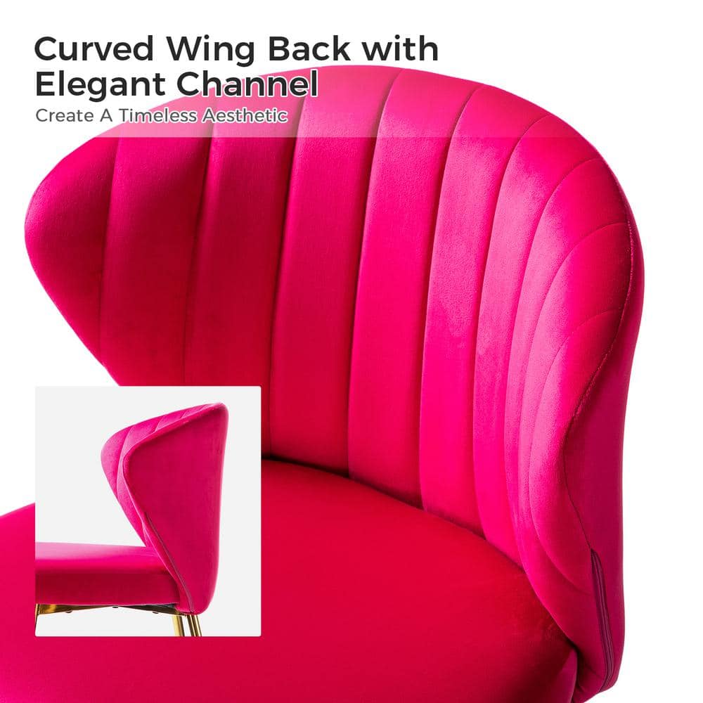 Fuchsia Velvet Upholstered Side Chair with Gold Metal Legs