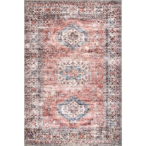 nuLOOM Desna Machine Washable Faded Vintage Peach Doormat 3 ft. x 5 ft. Accent Rug Area Rug