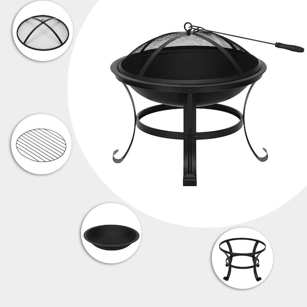 22 in. Round Iron Brazier Wood Burning Fire Pit Decoration for 
