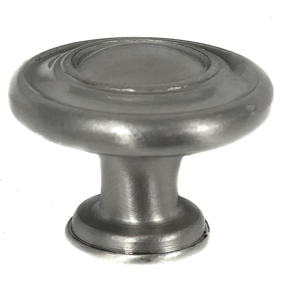 Nantucket Satin Pewter Round Metal Knob with Mounting Hardware