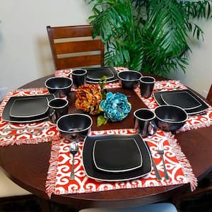 Soho Lounge 16-Piece Casual Black Stone Dinnerware Set (Service for 4)