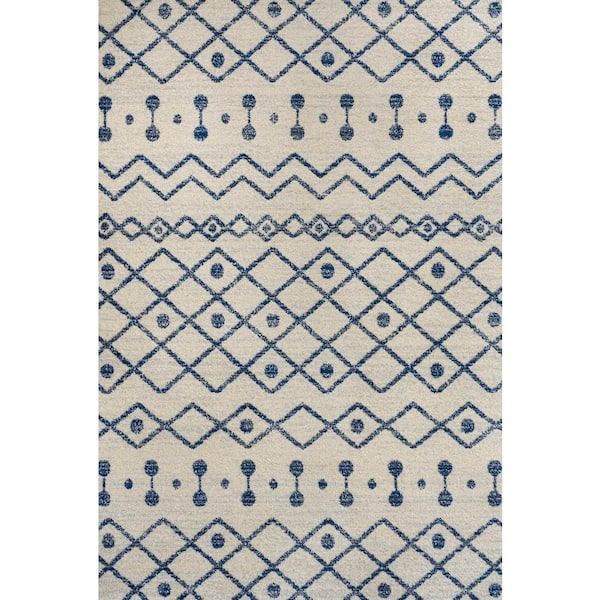 Aksil Moroccan Beni Souk Cream/Navy 5 ft. x 8 ft. Area Rug