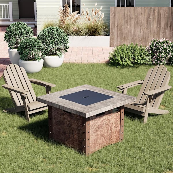 Outdoor Brown 34.5 in. Square Propane Fire Pit with Waterproof Cover