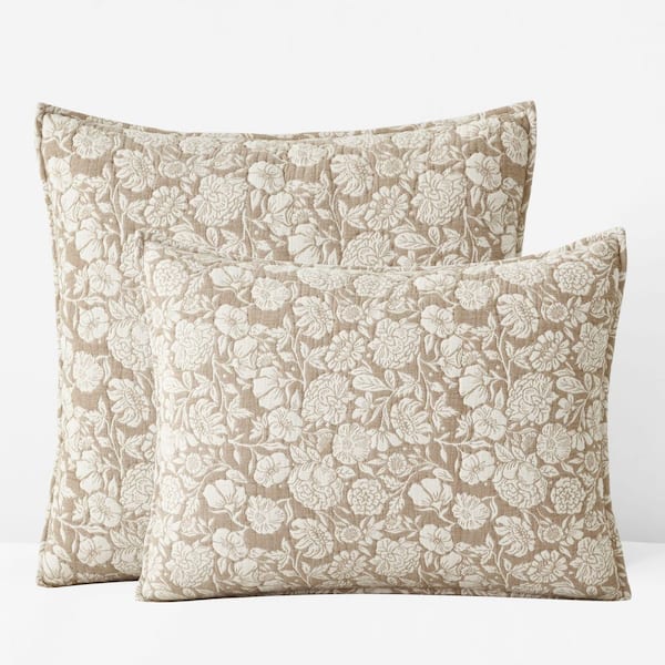 Company Cotton Kyla Floral Quilted Beige Cotton Standard Sham