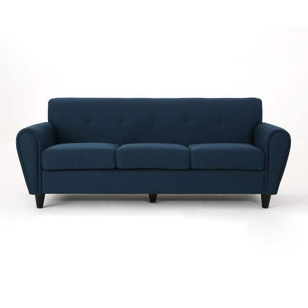 Noble House 78.5 in. Round Arm 3-Seater Sofa in Navy Blue