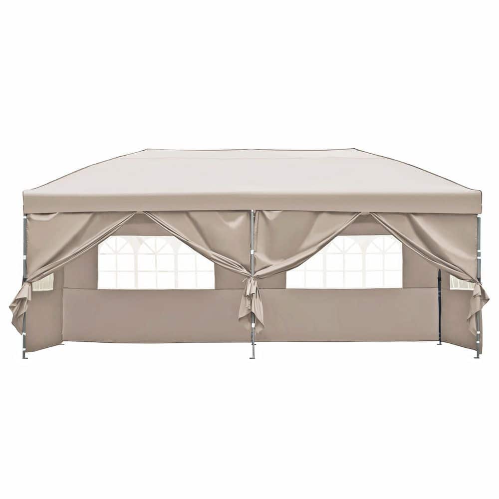 10 ft. x 20 ft. Khaki Pop Up Canopy with Sidewalls, Outdoor Canopy Tent Hea