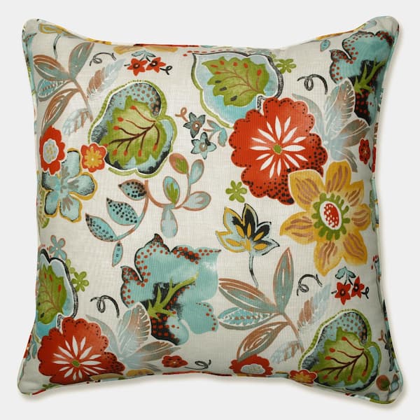 Pillow Perfect Floral Green Square Outdoor Square Throw Pillow