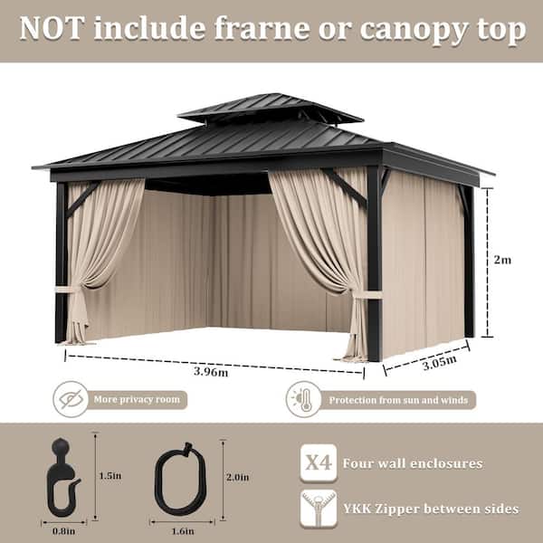 10 ft. x 13 ft. Universal Outdoor Privacy Curtains, Gazebo Curtain Replacement with Zipper Khaki (4-Side Curtain Only)