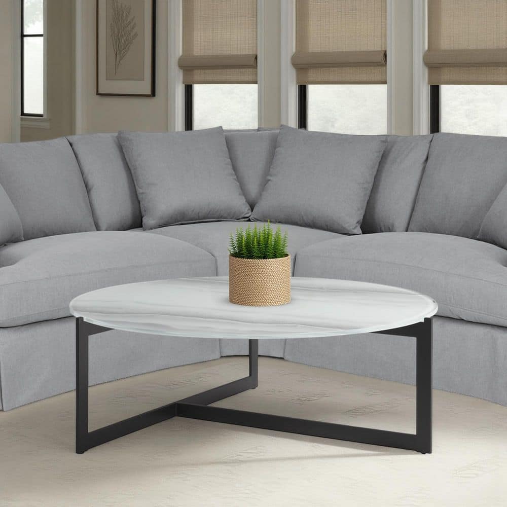 Krike Modern Industrial 42 in. White Round Tempered Glass Top Coffee Table with Bracket Legs price history on PriceWatchPro