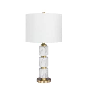 27 in. Stacked, Smooth Resin and Metal Table Lamp in a White Faux Marble