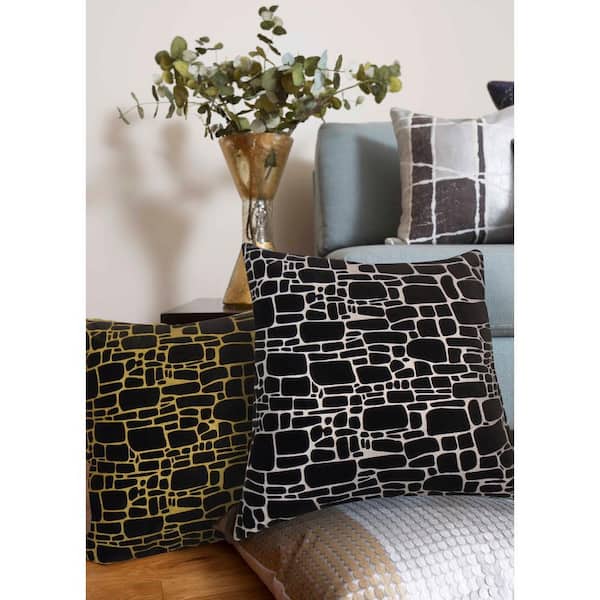 Precious Metals Black and Gold Graphic Polyester 20 in. x 20 in. Throw Pillow