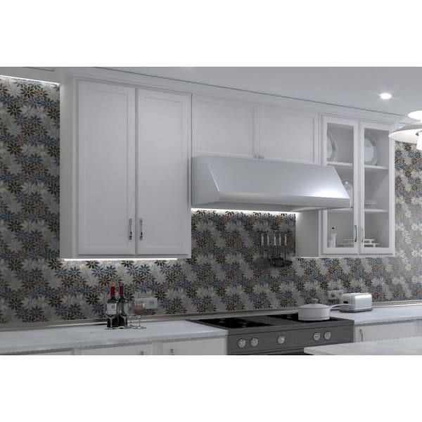 Fresh Qerbera Blue/Black/Gray 9.5 in. x 11.5 in. Floral Pattern Smooth Matte Glass/Metal Mosaic Tile (3.8 sq. ft./Case)