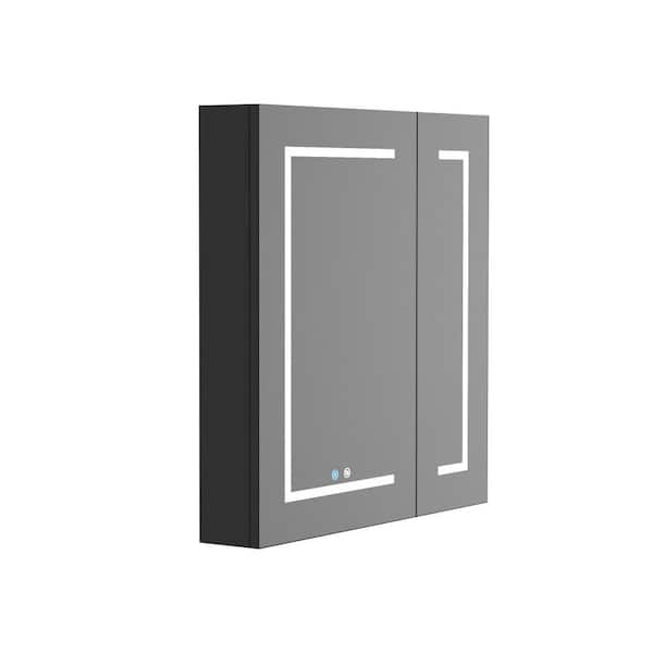 HOMLYLINK 30 in. W x 32 in. H Rectangular Black Aluminum Two-Door Recessed/Surface Mount Dimmable Medicine Cabinet with Mirror