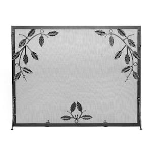 38 in. L Graphite 1-Panel Weston Flat Fireplace Screen with Leaves Design