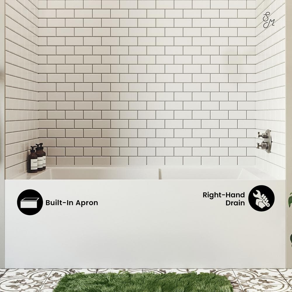 Voltaire 72" White Acrylic Alcove Bathtub with Apron and Armrest