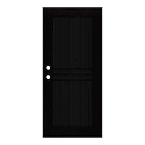 Plain Bar 36 in. x 80 in. Left Hand/Outswing Black Aluminum Security Door with Charcoal Insect Screen