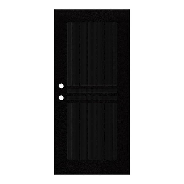 Unique Home Designs Plain Bar 36 in. x 80 in. Left Hand/Outswing Black Aluminum Security Door with Charcoal Insect Screen