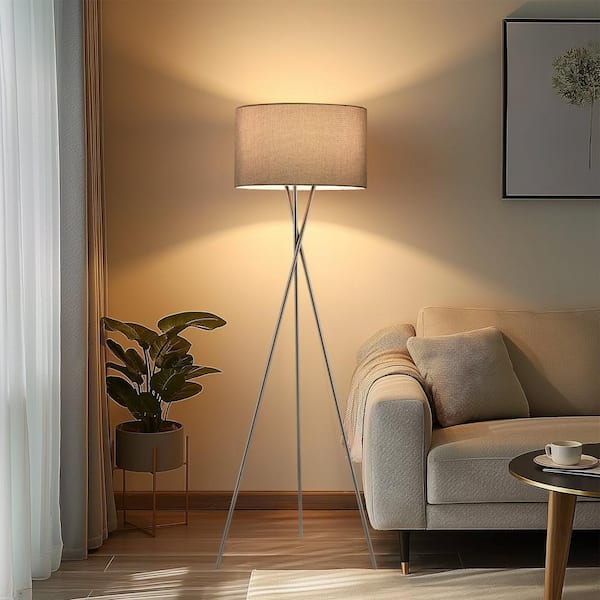 Kira Home Sadie 60 in. Brushed Nickel Modern 1-Light Tripod Floor