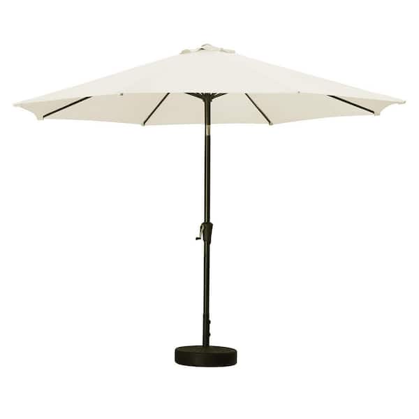 OVASTLKUY 11 ft. Market Outdoor Patio Umbrella with Push Button Tilt and Crank in White with Base