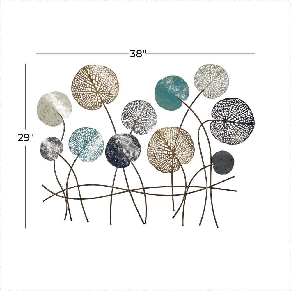 Blue and Gold Metal Floral Wall Sculpture with Gold Trim
