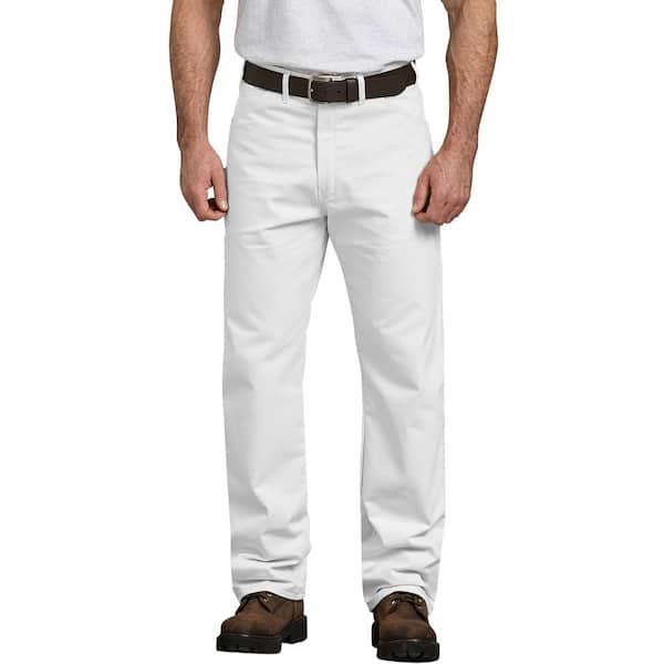 Dickies Men's White Relaxed Fit Straight Leg Cotton Painter's Pants 34x30