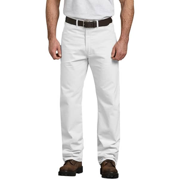 Dickies Men's White Relaxed Fit Straight Leg Cotton Painter's Pants 44x32