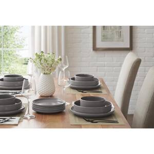 Chastain 16-Piece Swirl Stoneware Dinnerware Set in Gloss Shadow Gray (Service for 4)