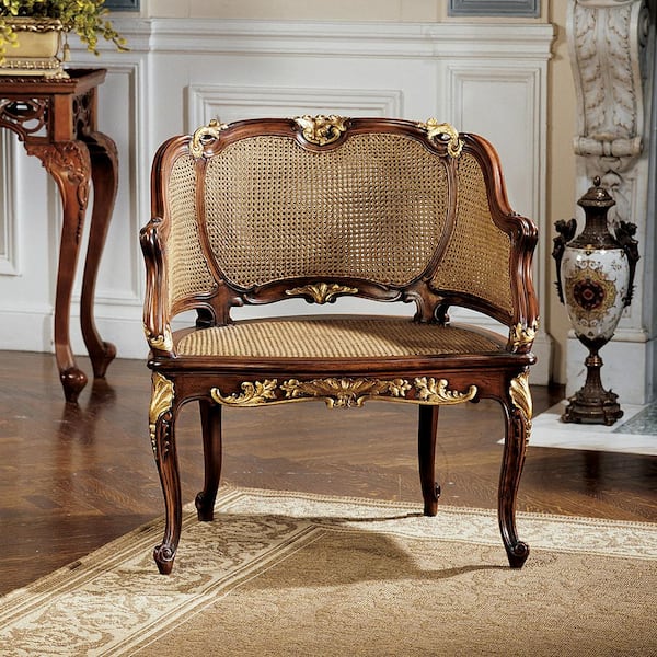 Design Toscano Louis XV French Cherry Mahogany Rattan Chair