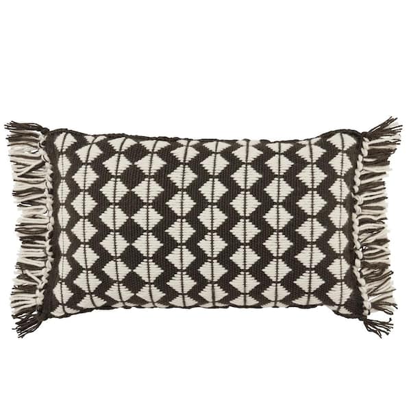 Unbranded Cerulean Black/Ivory 13 in. x 21 in. Polyester Fill Throw Pillow