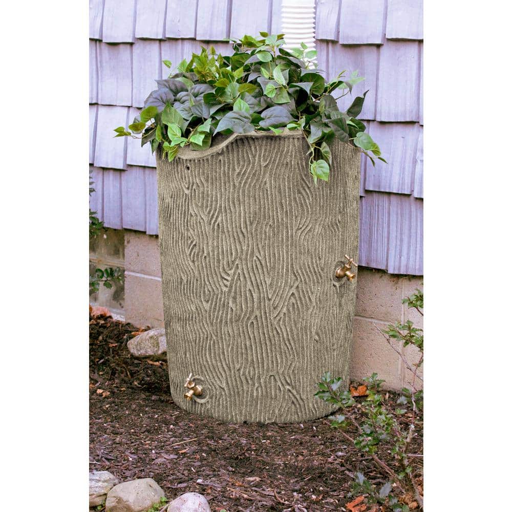 Sandstone Bark Design 50 Gallon Rain Saver with Brass Spigots