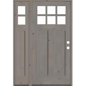 50 in. x 80 in. Craftsman Alder 2 Panel Left Hand 6 Lite Clear Glass Grey Stain Wood Prehung Front Door /Left Sidelite