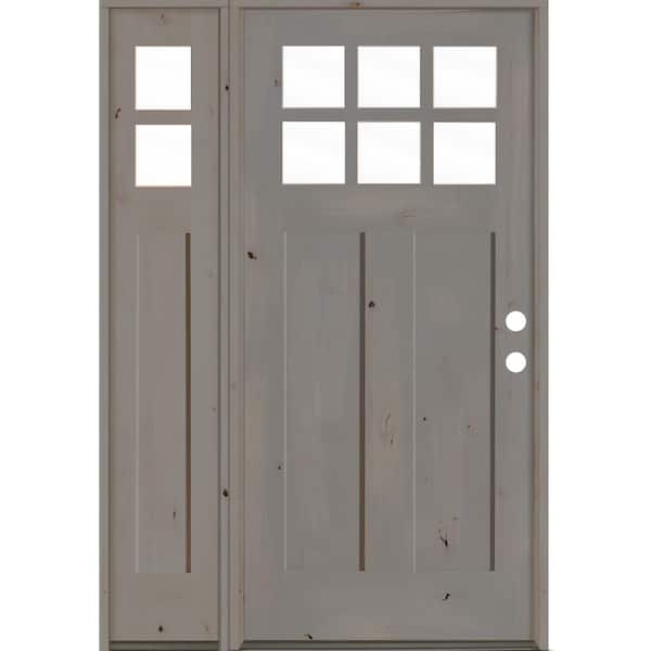 Krosswood Doors 50 in. x 80 in. Craftsman Alder 2 Panel Left Hand 6 Lite Clear Glass Grey Stain Wood Prehung Front Door /Left Sidelite