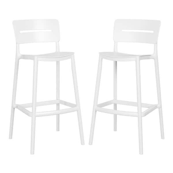 WESTIN OUTDOOR Frond and Form Modern Outdoor Patio Poly Plastic Stackable 29.5 in. Bar Stool (Set of 2), White
