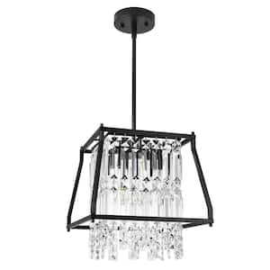 Kinlea 4 Light Black Vintage Crystal Modern Geometric Chandelier for Dining Room Living Room Foyer Hallway Entry