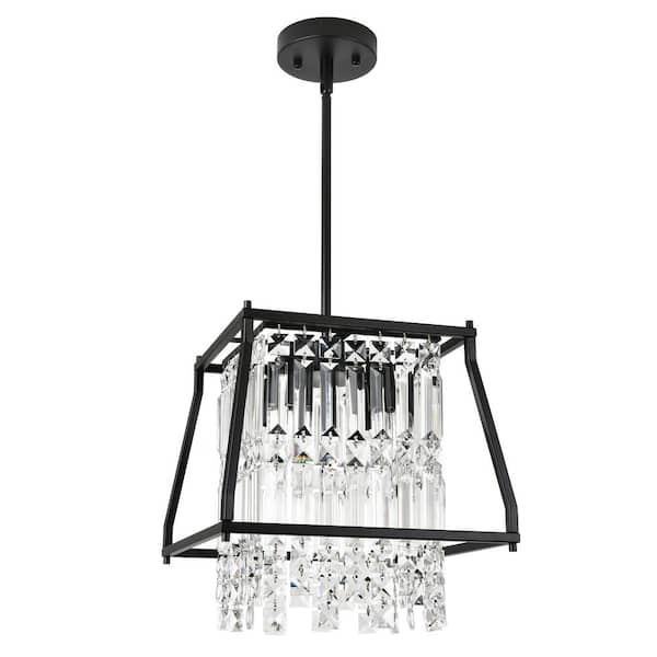 Henveton Kinlea 4 Light Black Vintage Crystal Modern Geometric Chandelier for Dining Room Living Room Foyer Hallway Entry