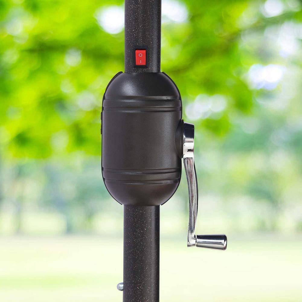 Navy Blue Rectangular Aluminum Patio Umbrella with LED Lights