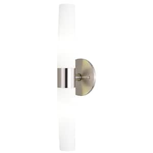 Elliot 5.5 in. W 2 Light Vanity Light Satin Nickel Contemporary Bathroom Wall Sconce Fixture White Glass