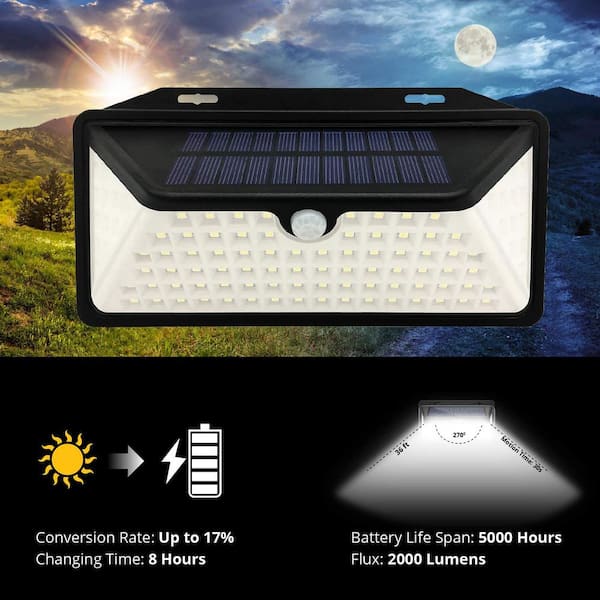 100 LED Solar Power PIR Motion-Sensor Wall Lights Outdoor Lamp Garden Water R8B5