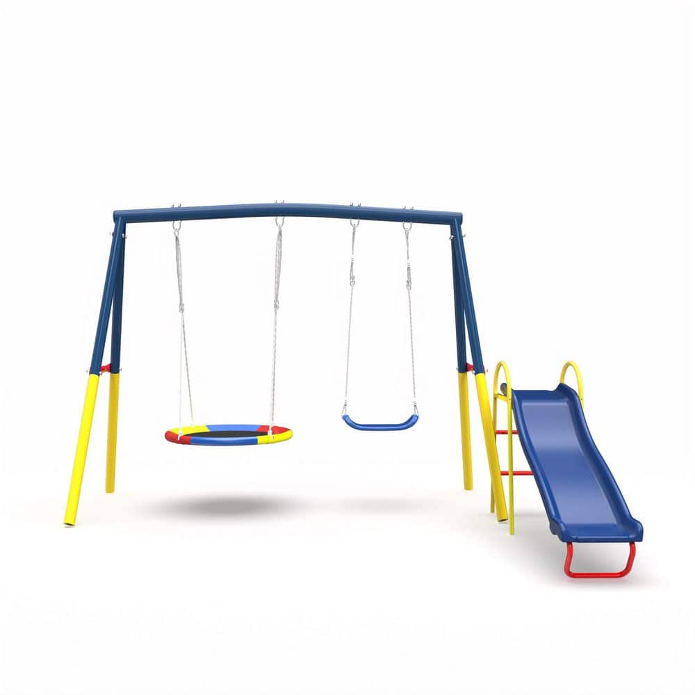 3 in 1 Multi-Person Saucer Swing Sets in Blue, Heavy-Duty Metal
