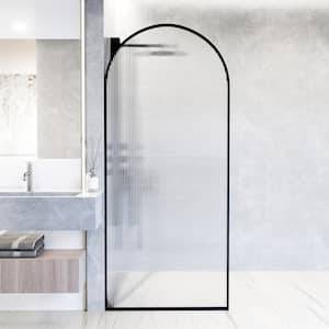 Arden 34 in. W x 78 in. H Framed Fixed Shower Screen Door in Matte Black with 3/8 in. (10mm) Fluted Glass