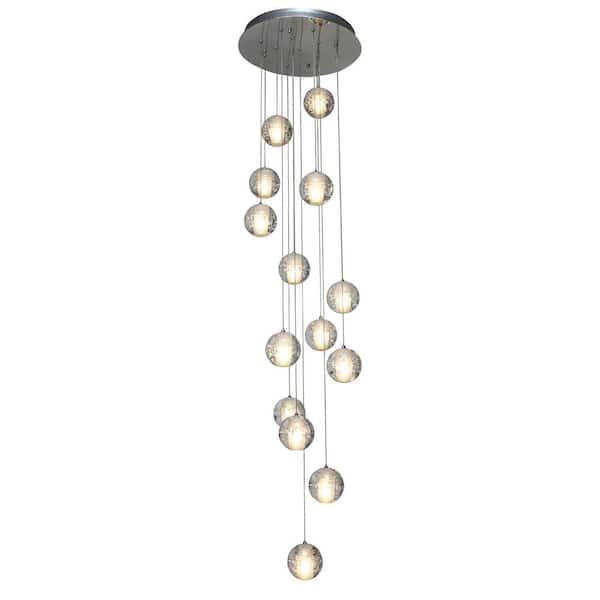UMEILUCE 14-Light Chrome Base Crystal Ball Shade LED Dimmable Chandelier for Stairs Foyer, G4 Type Bulb