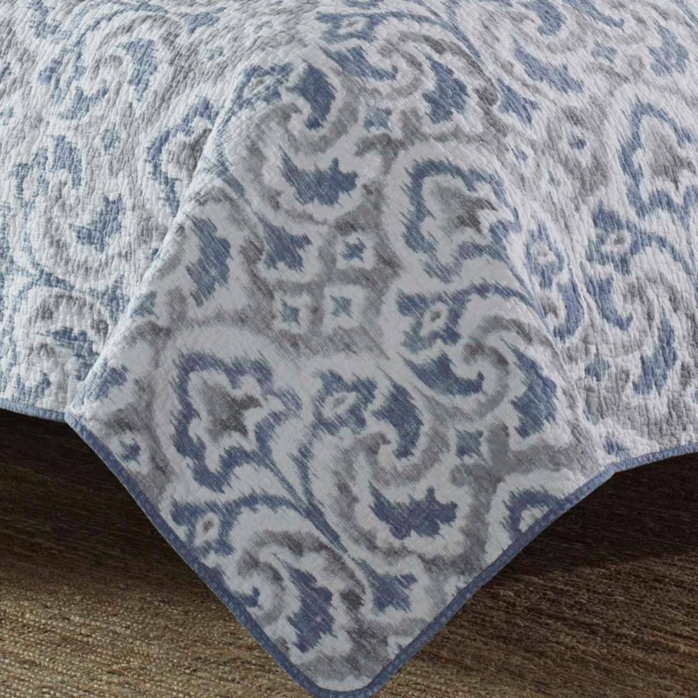Full Blue Cotton Reversible Quilt Set