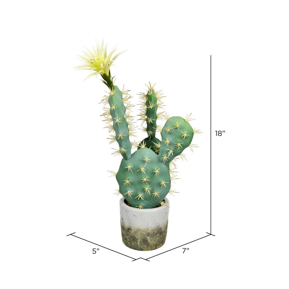 18" Green Faux Cactus in Weathered Cement Pot
