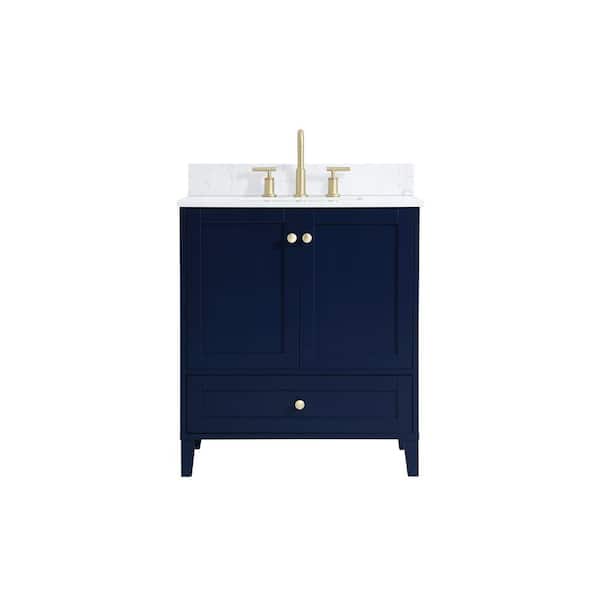 Unbranded Simply Living 30 in. W x 19 in. D x 34 in. H Bath Vanity in Blue with Calacatta White Engineered Marble Top