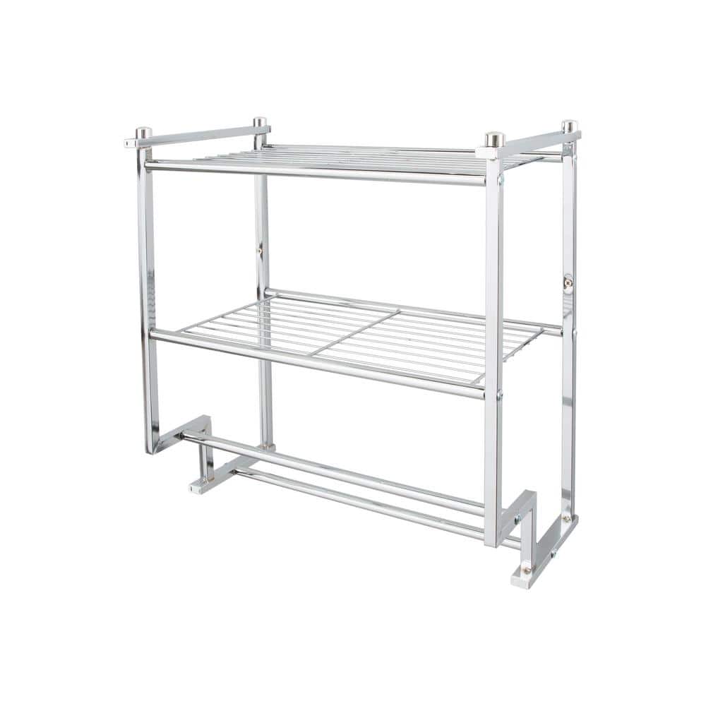 Chrome 2-Tier Wall Mounted Bathroom Shelf with Towel Bar