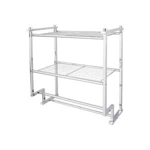 17.62 in. 2-Tier Wall Mounted Shelf with 2 Towel Bars in Chrome