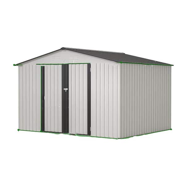 10 ft. W x 8 ft. D Metal Outdoor Storage Shed,All Weather Tool Sheds with Lockable Doors for Garden,White (80 sq. ft.)